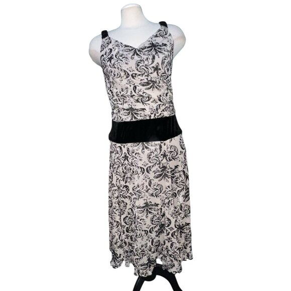 Chris McLaughlin Floral Midi Dress Sleeveless V-Neck Dress Sz 10 Womens Beige & - Picture 1 of 13